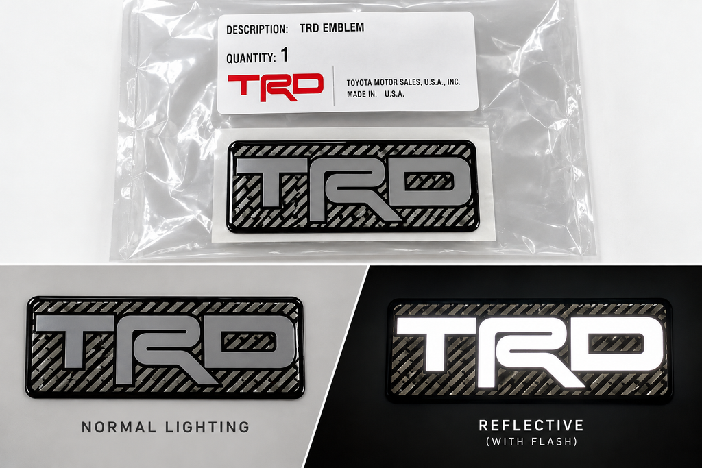 Genuine Toyota TRD Emblem – Reflective Carbon Fiber Look